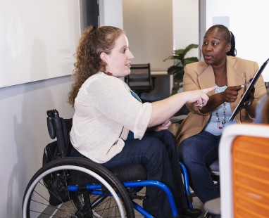 Person in wheelchair consulting with healthcare provider