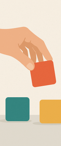 Hand selecting orange block from teal and yellow options